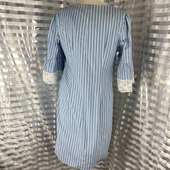 Westport White/Blue Stripe Embroidered Lace Sleeve Casual Dress - Picture 3 of 6